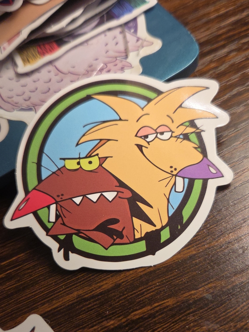 Cat Sticker: Colorful Cartoon Duo Sticker (Yellow, Brown, Green)